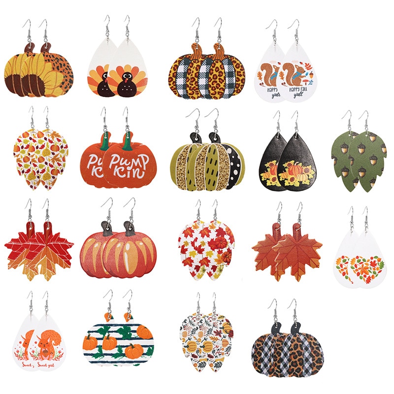 Pumpkin Maple Thanksgiving Leather Earrings Women ..